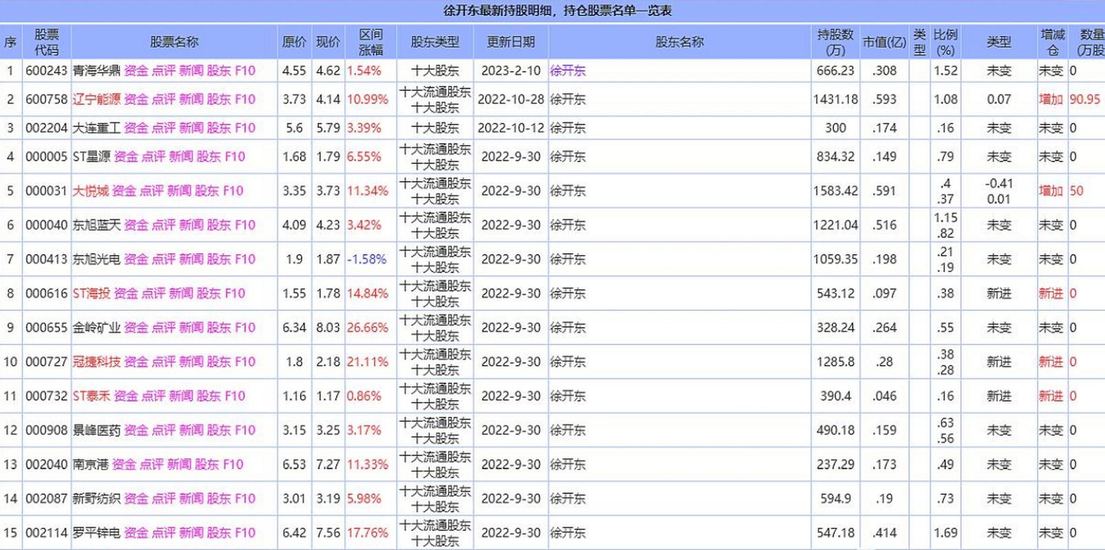 徐开东-徐开东最新持股持仓明细